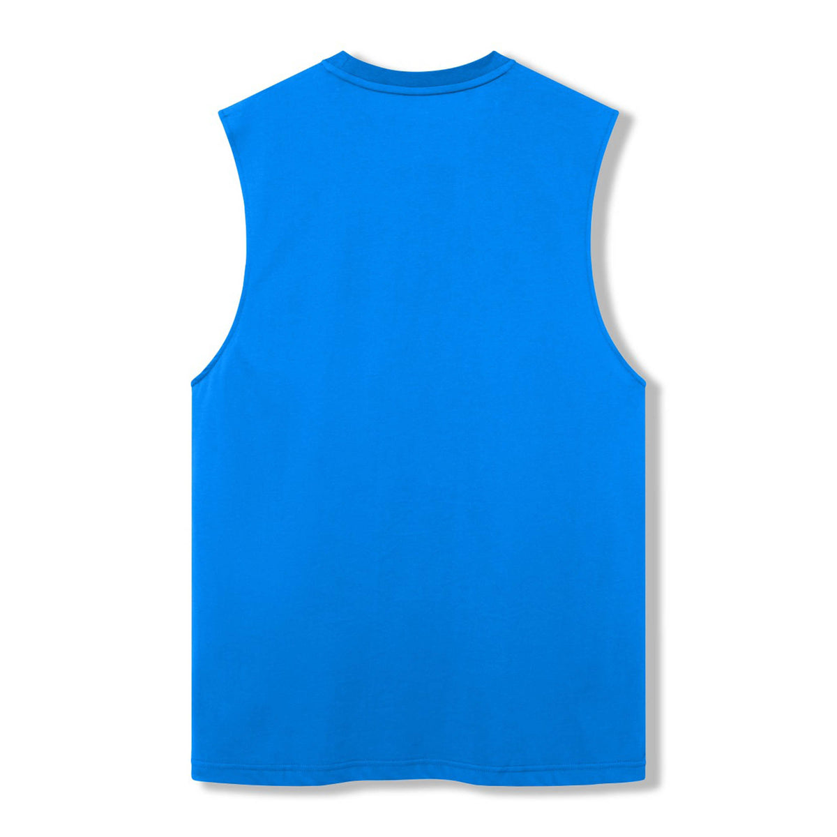 A Canterbury Tempo+ GFX Training Tank, sleeveless and bright blue, is laid flat and displayed from the back against a white background.