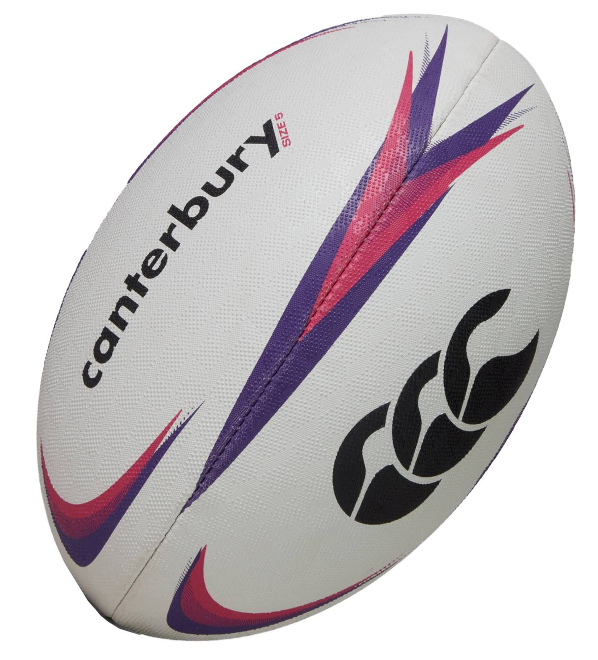 Size 5 Canterbury ball with purple pink color design variations plus the CCC logo.