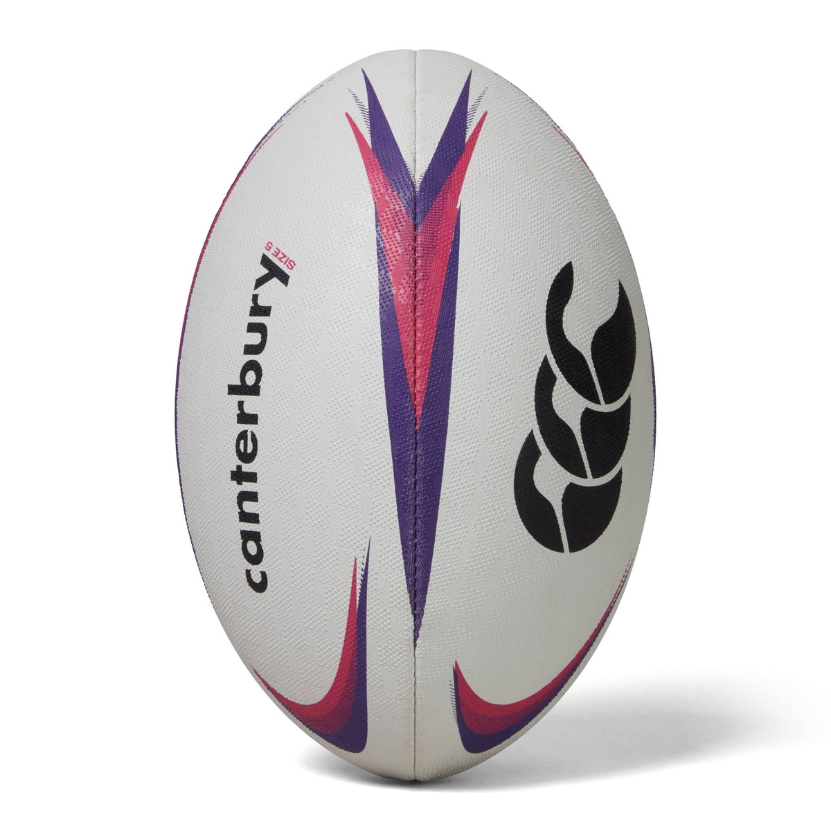 Size 5 Canterbury ball with purple pink color design variations plus the CCC logo.