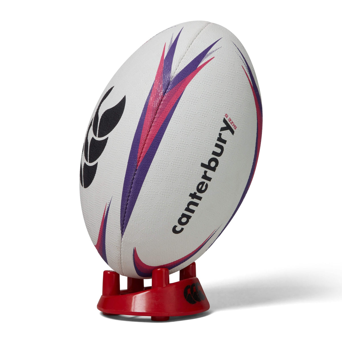 Size 5 Canterbury ball with purple pink color design variations plus the CCC logo.