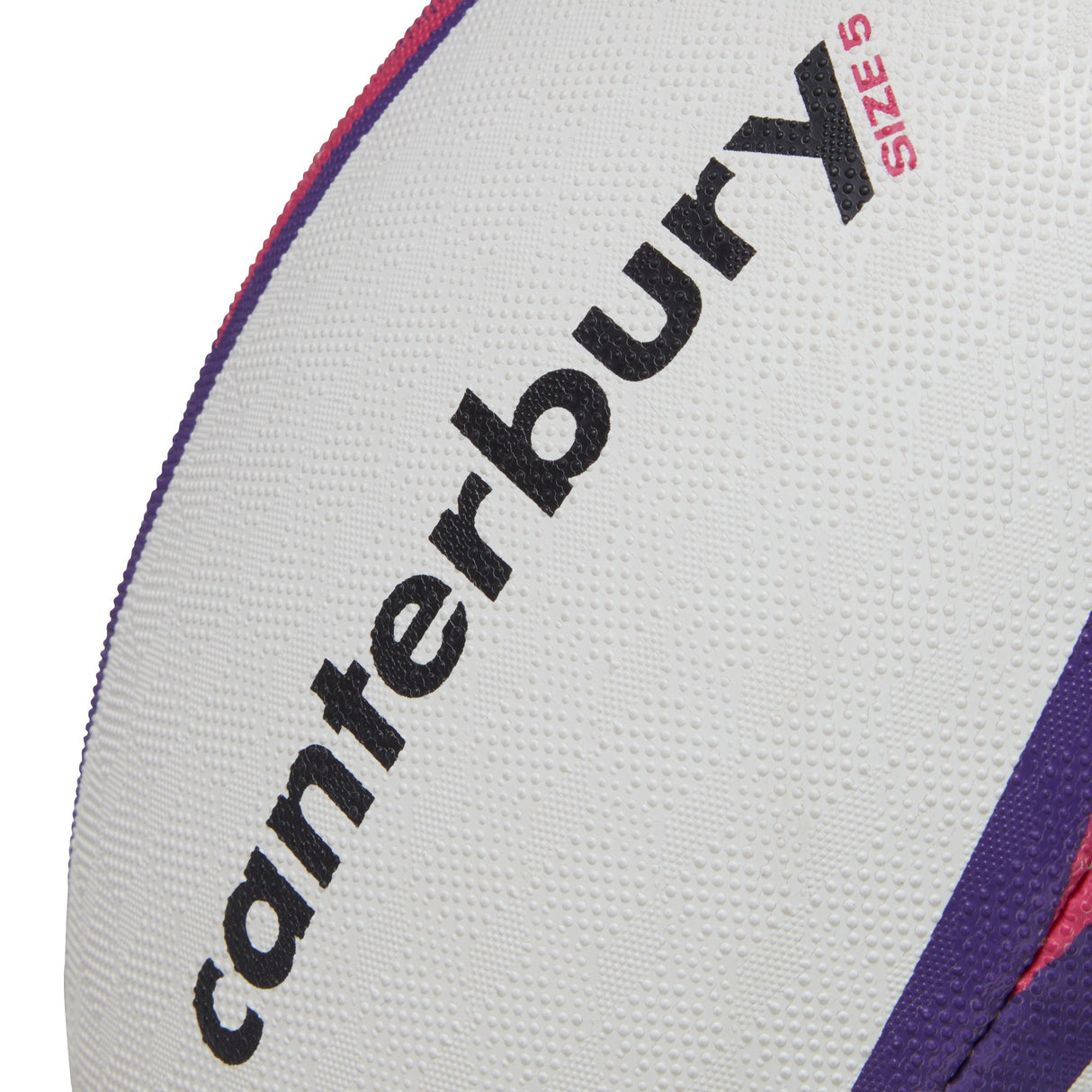 Size 5 Canterbury ball with purple pink color design variations plus the CCC logo.