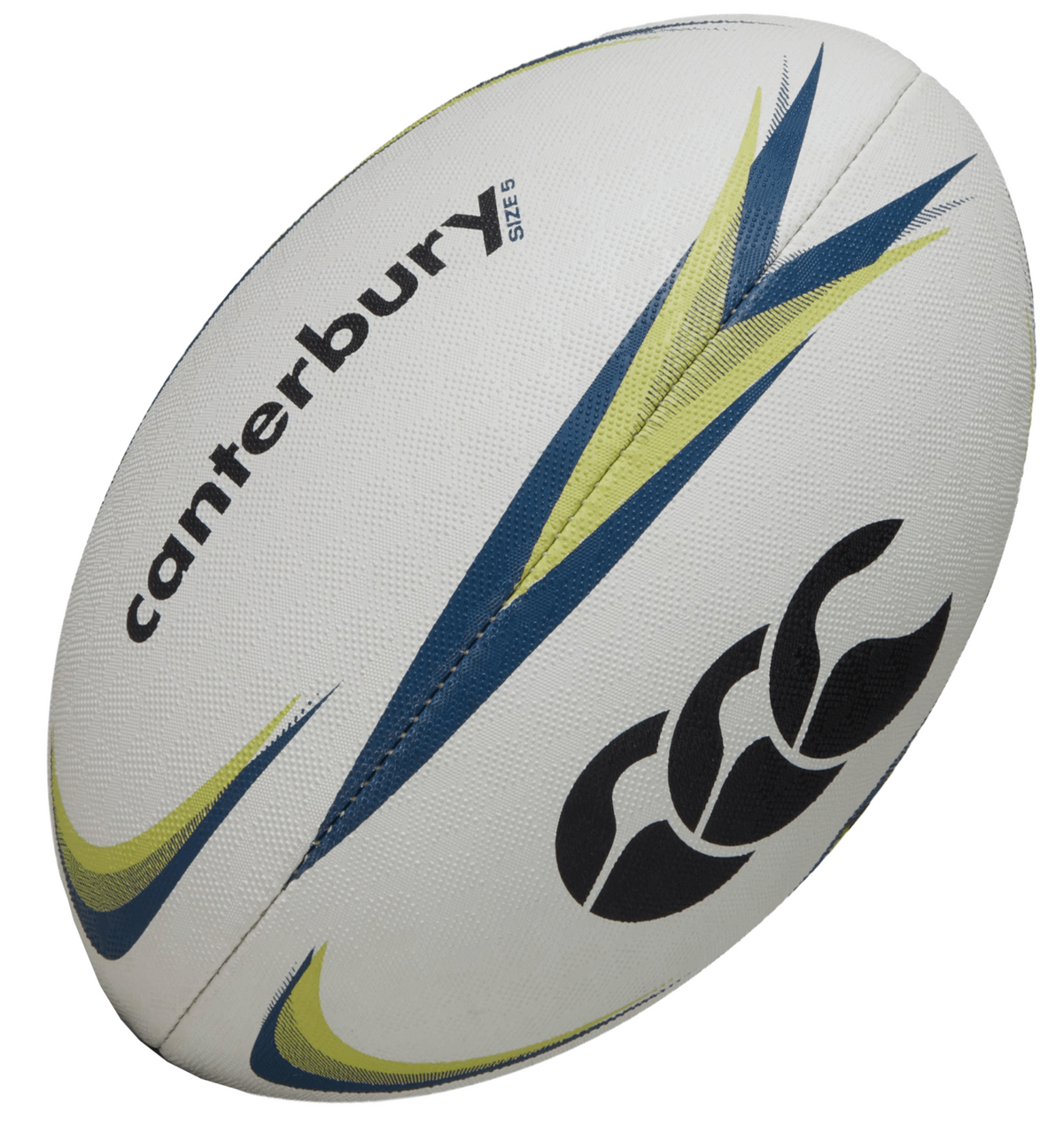 Size 5 Canterbury ball with blue and lime green color design variations plus the CCC logo.