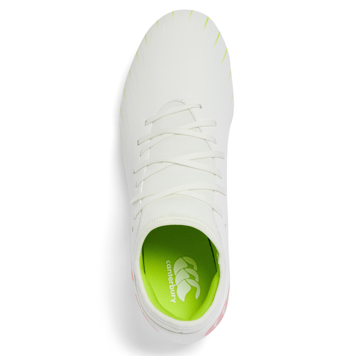The Canterbury Speed Falcon Team FG in Snow White/Tangerine Tango features a dynamic design inspired by top athletic performance.