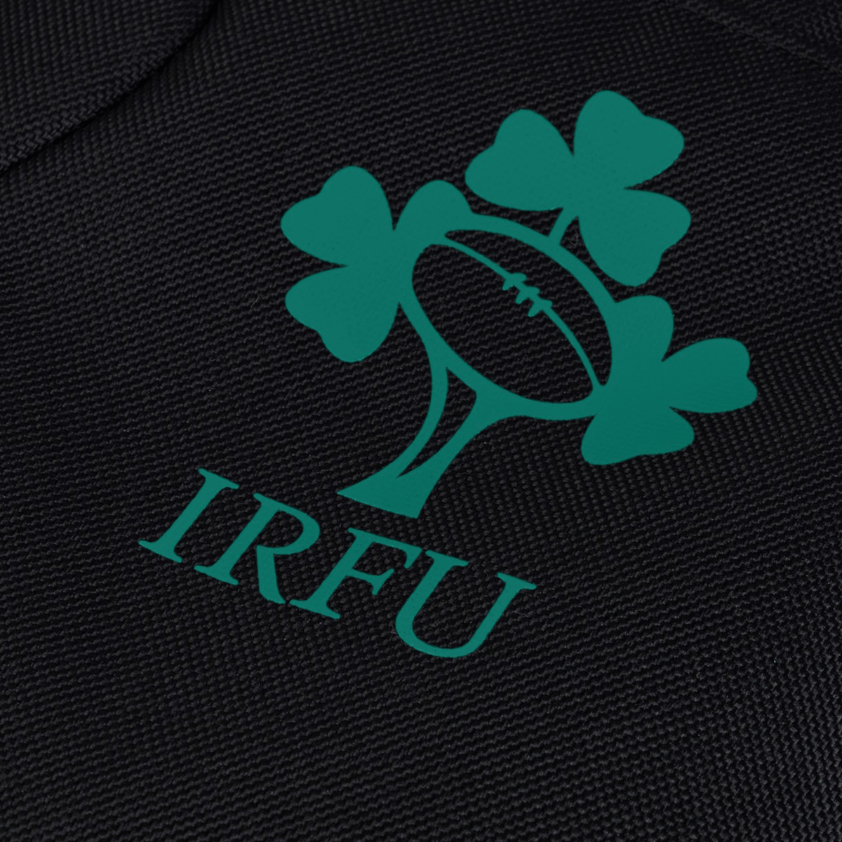 The Ireland 25/26 Bootbag by Canterbury features a green IRFU logo with a rugby ball and shamrocks on textured black fabric—ideal for any Ireland Rugby fan.