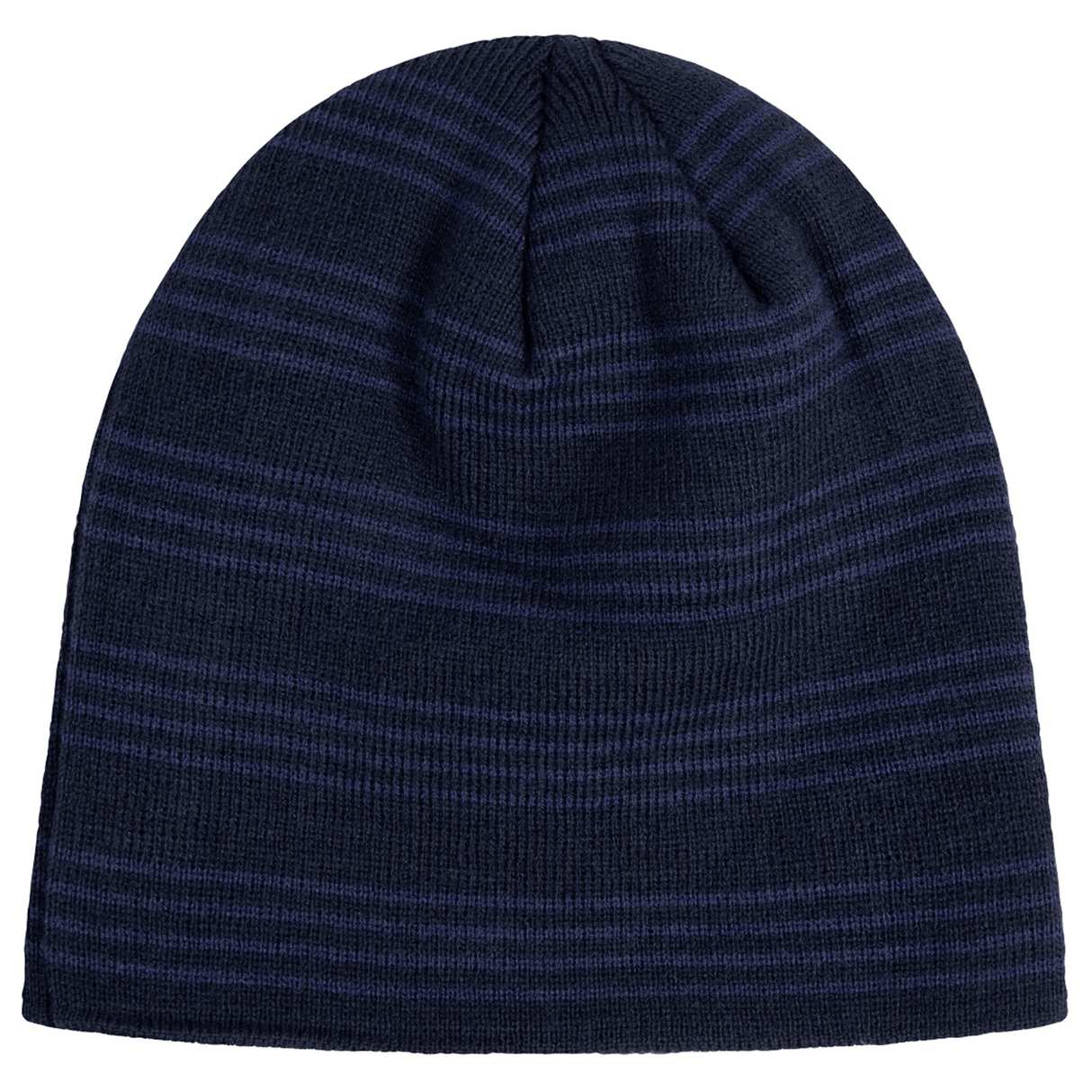 A dark blue knit Canterbury Beanie with horizontal, lighter blue stripes and an embroidered Canterbury logo.