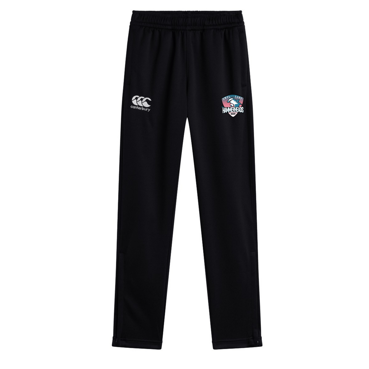 The SWFL Lady Hammerheads Stretch Tapered Pant by WRS Canterbury features an elastic waistband, comfort stretch fabric, quick-dry finish, and a Lady Hammerheads crest with the Canterbury logo for peak performance.