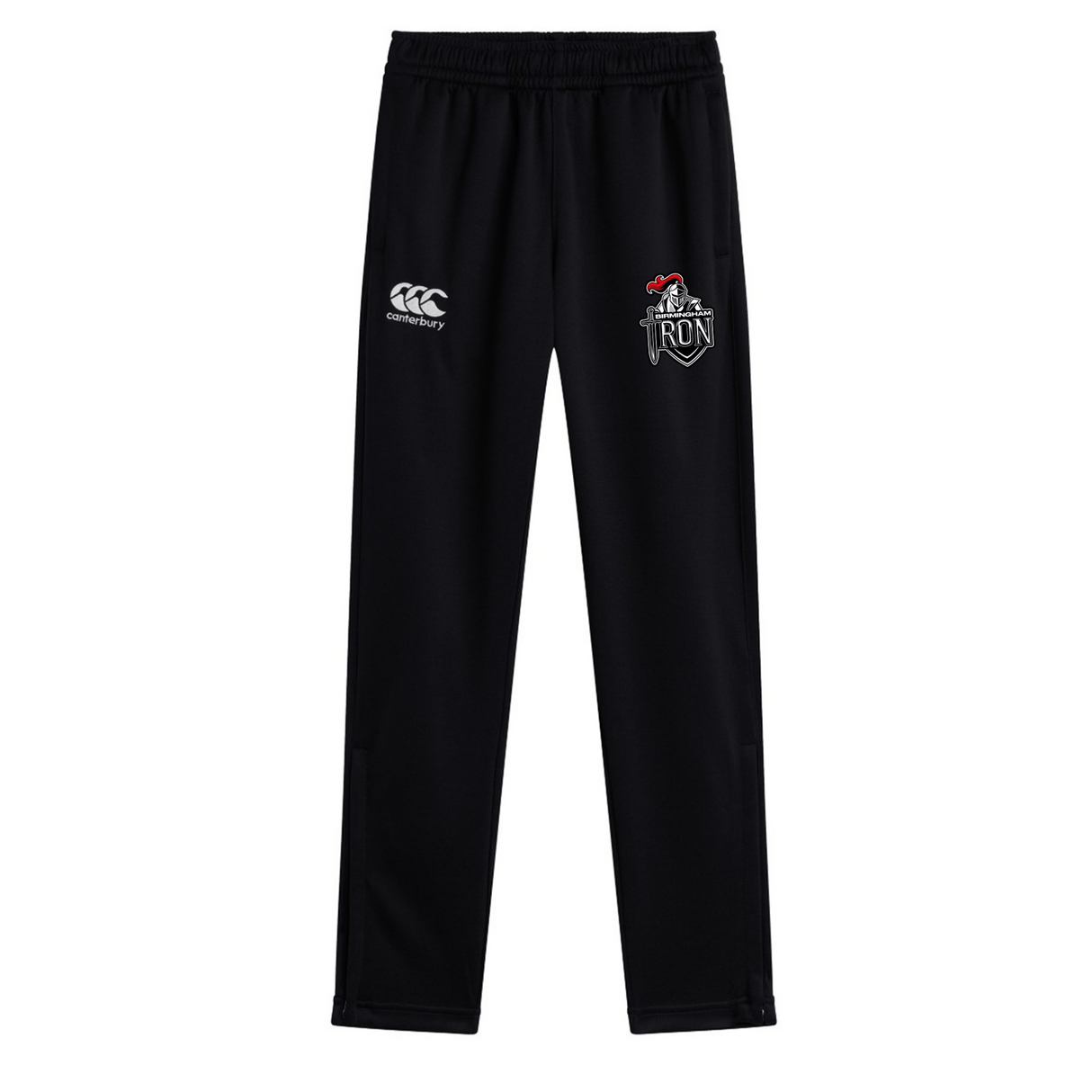 The Birmingham Iron Women's Football Stretch Tapered Pant by EMB Canterbury features the logo on the left thigh, an embroidered 'The Iron' crest on the right, and quick-dry comfort for active routines.