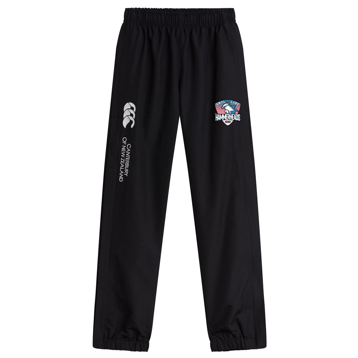 The SWFL Lady Hammerheads Cuffed Hem Stadium Pant by WRS Canterbury features an elastic waistband, cuffed hem for comfort, and Canterbury branding, making these women's rugby pants ideal for a sporty look.
