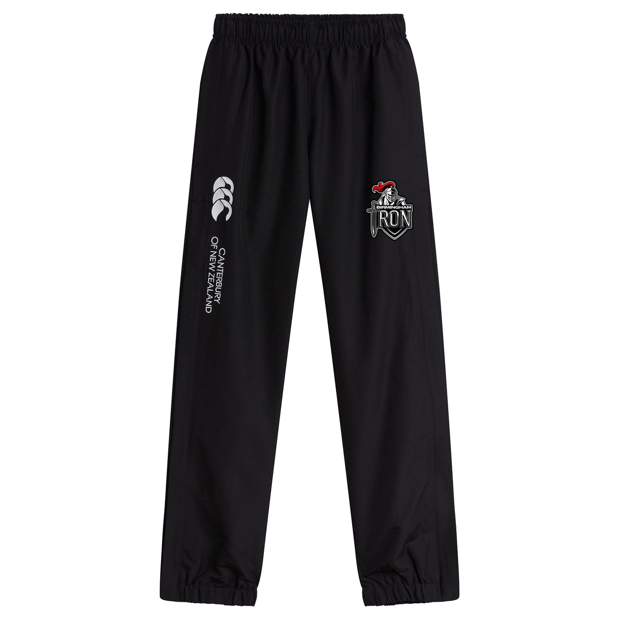These Birmingham Iron Women's Football Cuffed Hem Stadium Pants by EMB Canterbury feature an elastic waistband, cuffs, and team logo—perfect for stadium wear.