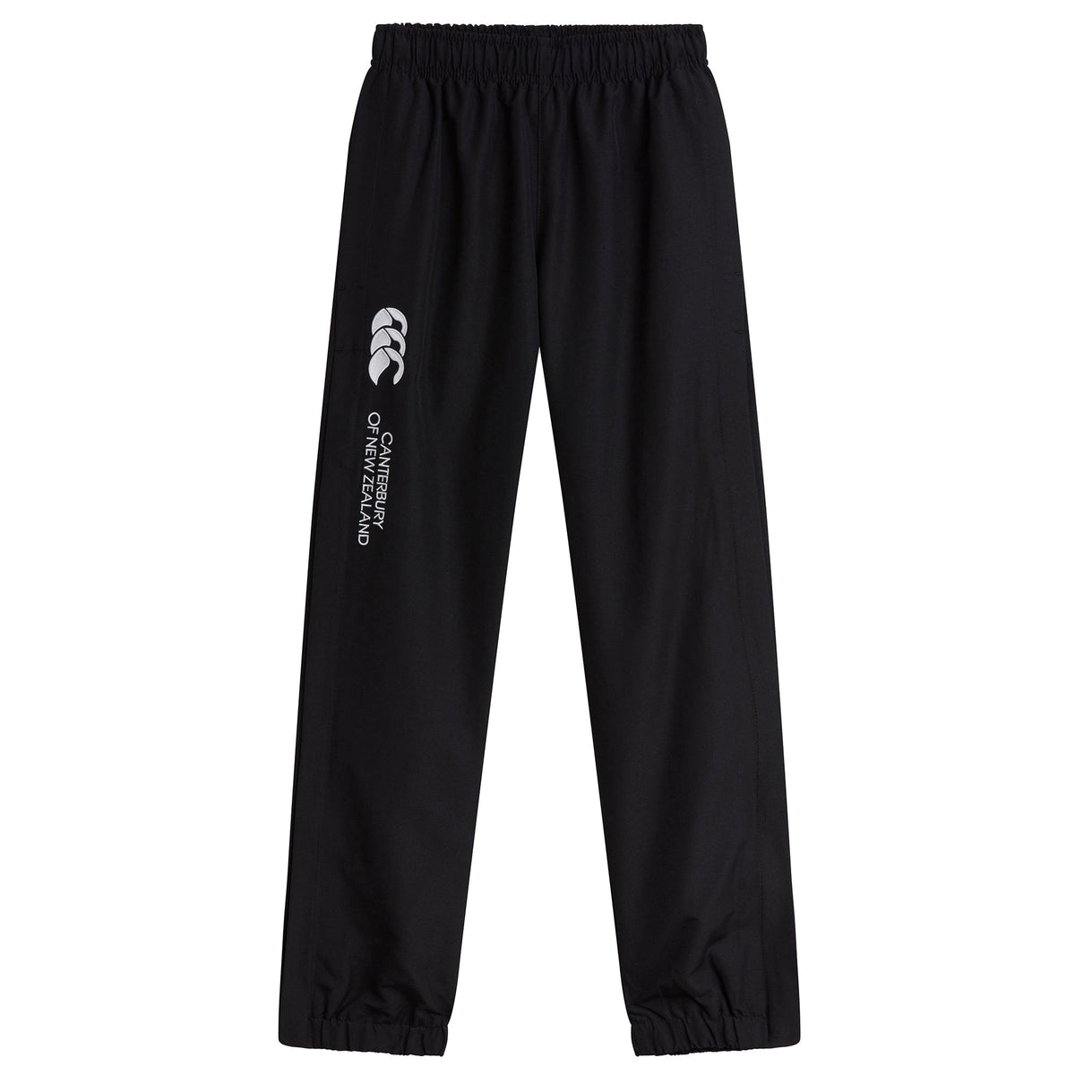 A black Canterbury Cuffed Hem Stadium Pant with a white logo on the side.