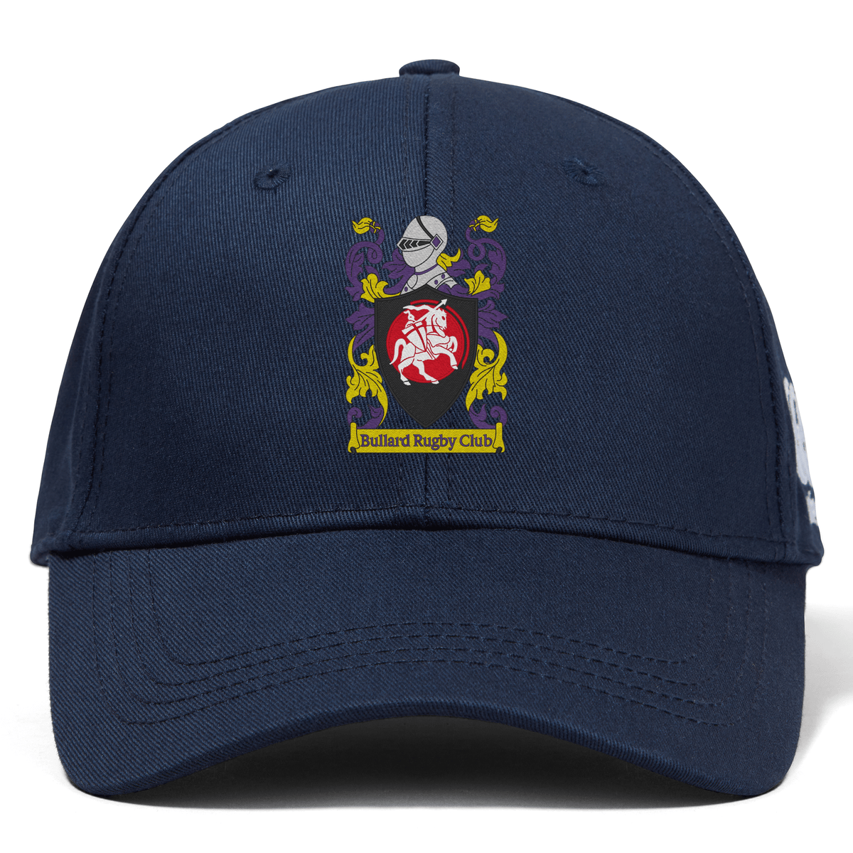 Experience the premium quality of the CenCal Youth Bullard Flexfit Drill Cap by EMB Canterbury, showcasing the Bullard Rugby Club logo with a striking coat of arms design on the front, and featuring a convenient snap adjuster for optimal fit.