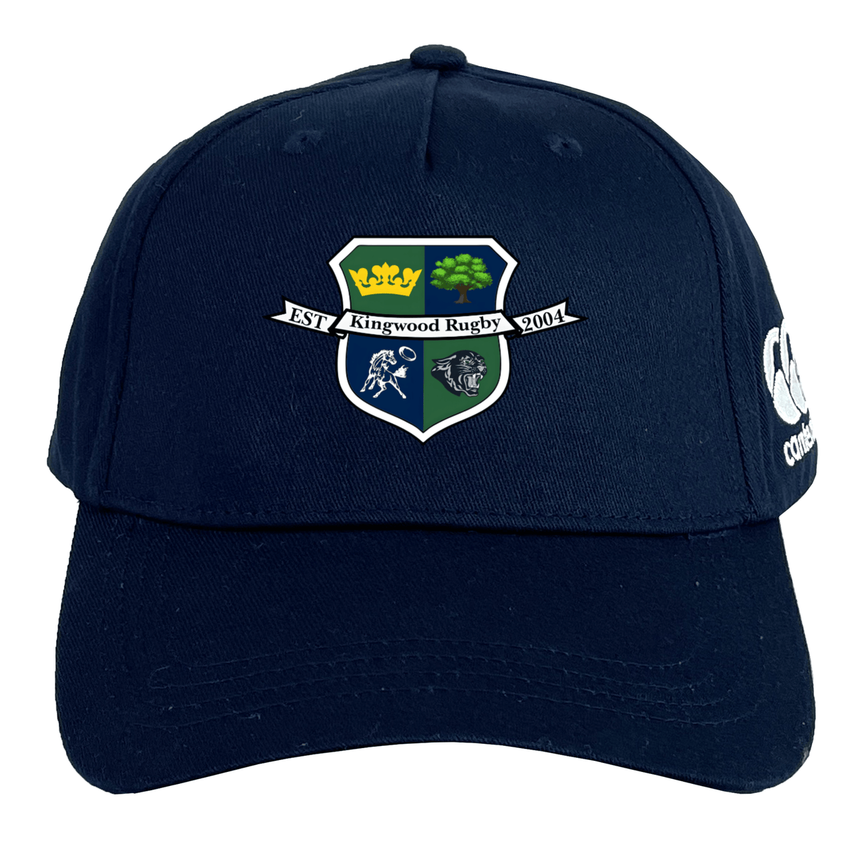 The Kingwood Rugby Flexfit Drill Cap by Canterbury from EMB Canterbury features the club crest on the front, a white CCC logo on the side, and delivers classic Flexfit comfort and style in navy blue.