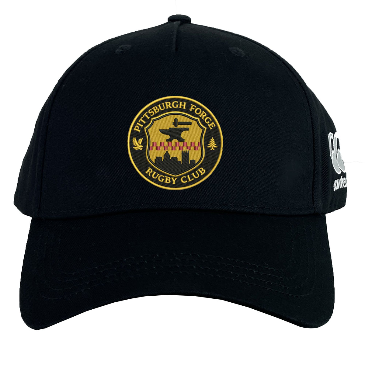 The Pittsburgh Forge Flexfit Drill Cap by EMB Canterbury features the embroidered club logo on the front and a white logo on the side.