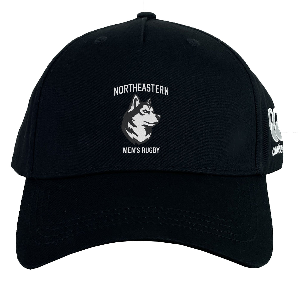 The Northeastern University Men's Rugby Flexfit Drill Cap by EMB Canterbury features a husky logo on the front and quality construction inspired by classic Canterbury cap design.