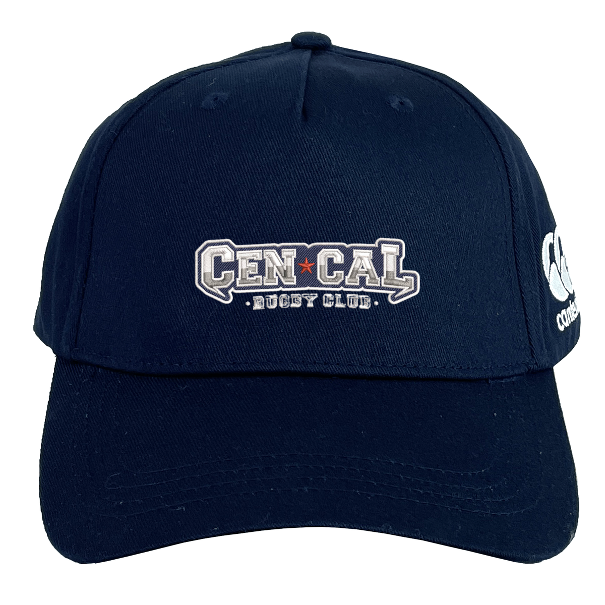 The CenCal Rugby Flexfit Drill Cap by EMB Canterbury features "Cen Cal Rugby Club" embroidered on the front, a curved brim design, and a white CCC logo on the side.