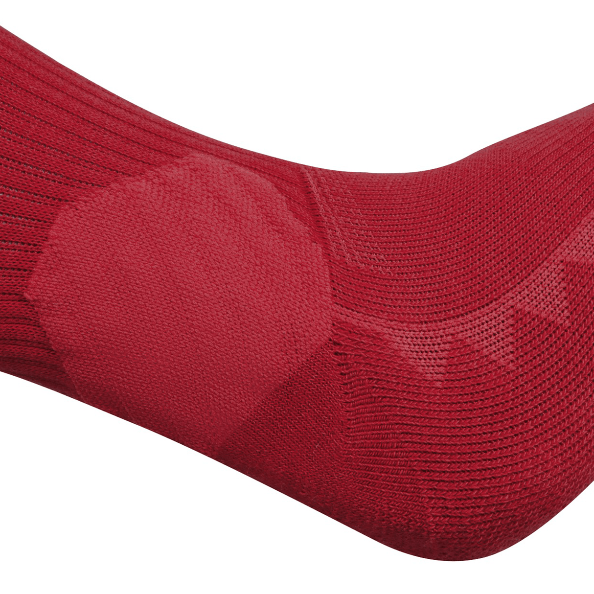 Close-up of a red sock showcasing a detailed weave pattern and ribbed texture, similar to the quality found in Canterbury's British & Irish Lions 25 Training Grip Socks.