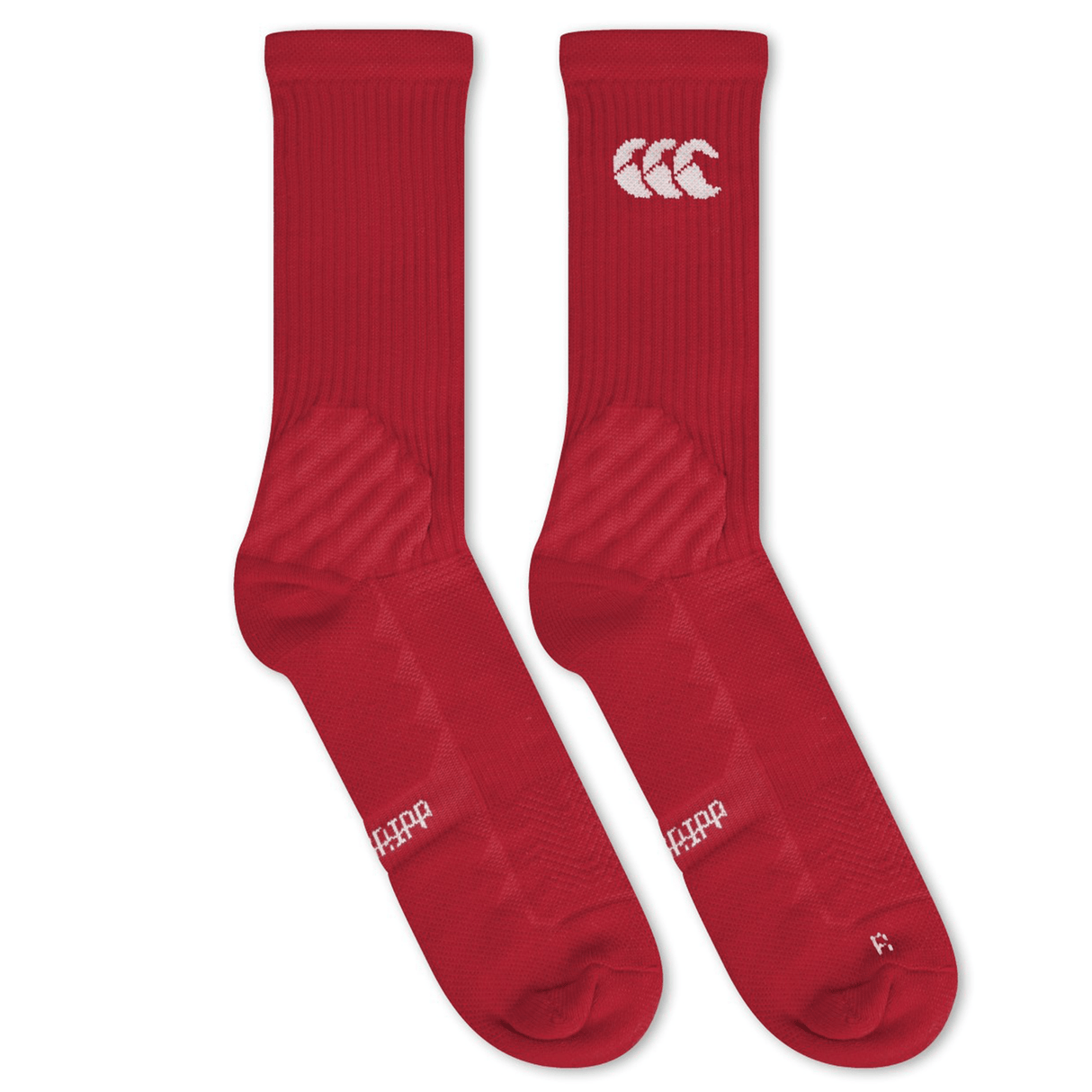 British & Irish Lions 25 Training Grip Socks by Canterbury in red, showcasing a white logo on the upper section, ideal for athletes.