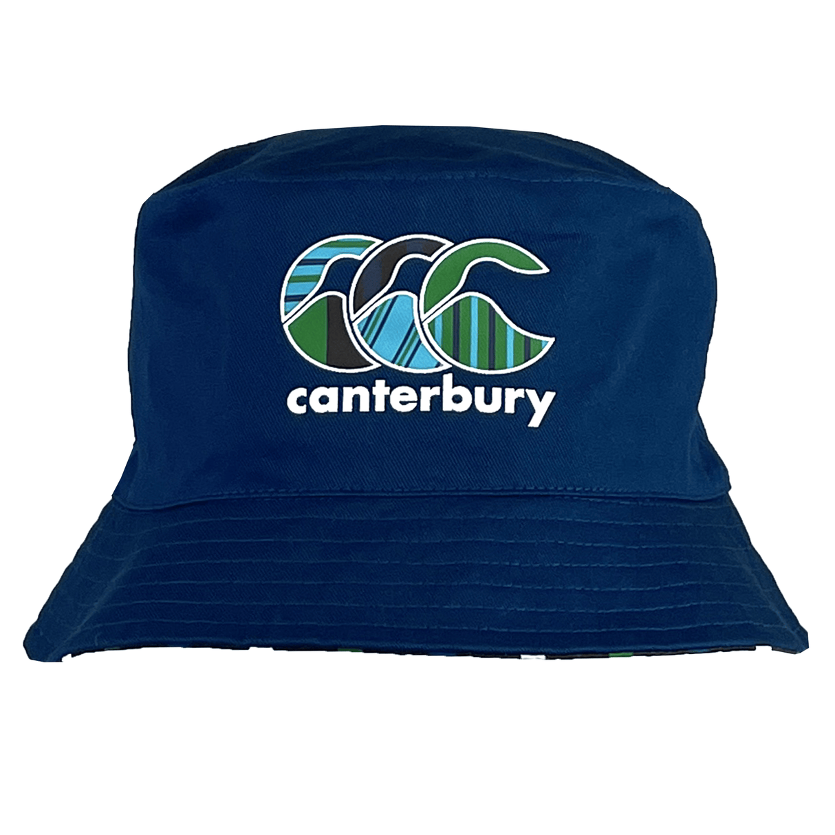 The Uglies Reversible Bucket Hat by Canterbury boasts a reversible design with a striking Canterbury logo in blue, green, and white, making it a standout in any sportswear collection.