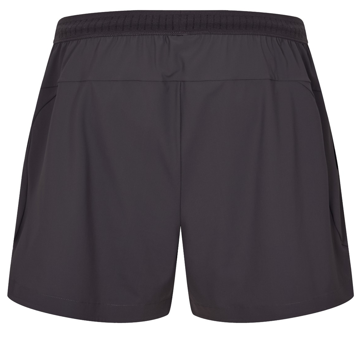 A pair of black Everest Woven Shorts by Canterbury, shown from the back, features an elastic waistband and two side pockets—ideal for training or casual wear.