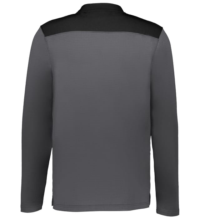 The EMB Augusta Nations of Rugby Les Bleus Sideline Grid 1/4 Zip Pullover features a two-tone gray design with a dark gray shoulder panel and lighter gray across the back and sleeves.