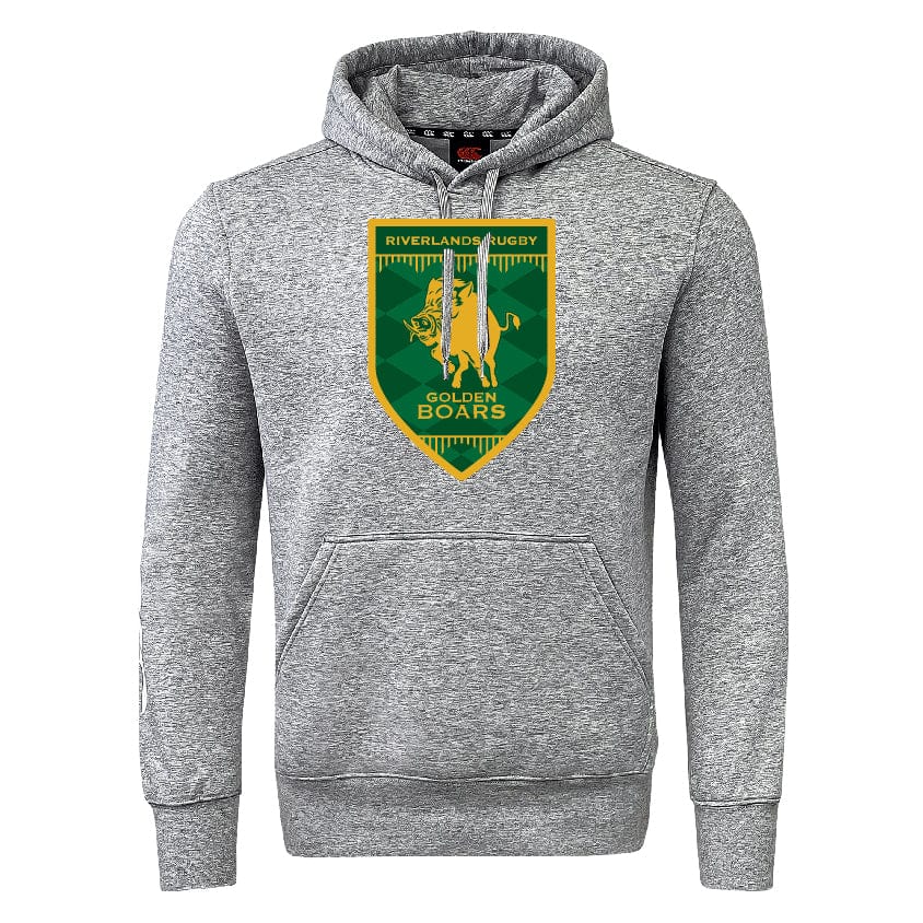 The Riverlands Rugby Club Hoodie by WRS Canterbury features a large green and yellow Golden Boars logo on the chest and is crafted from soft sweatshirt fleece.