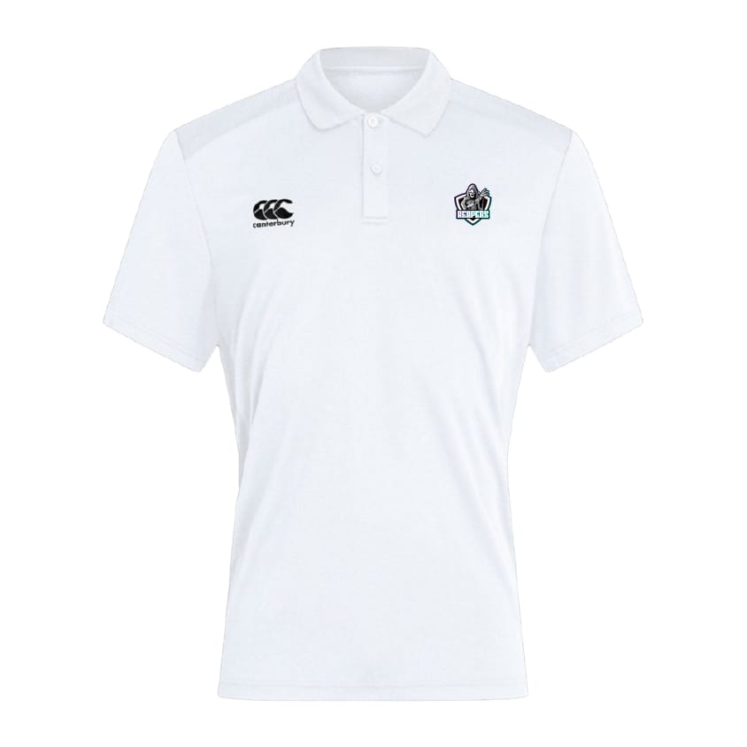 The South Reapers Club Dry Polo by EMB Canterbury features a collar, short sleeves, two chest logos, and breathable Vapodri Technology for all-day comfort.