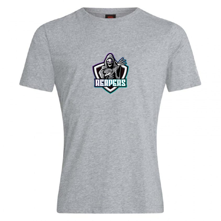 The South Reapers Club Plain Tee by WRS Canterbury features a hooded grim reaper with a scythe and "REAPERS" below, crafted from a premium cotton-heavy blend for comfort and style.