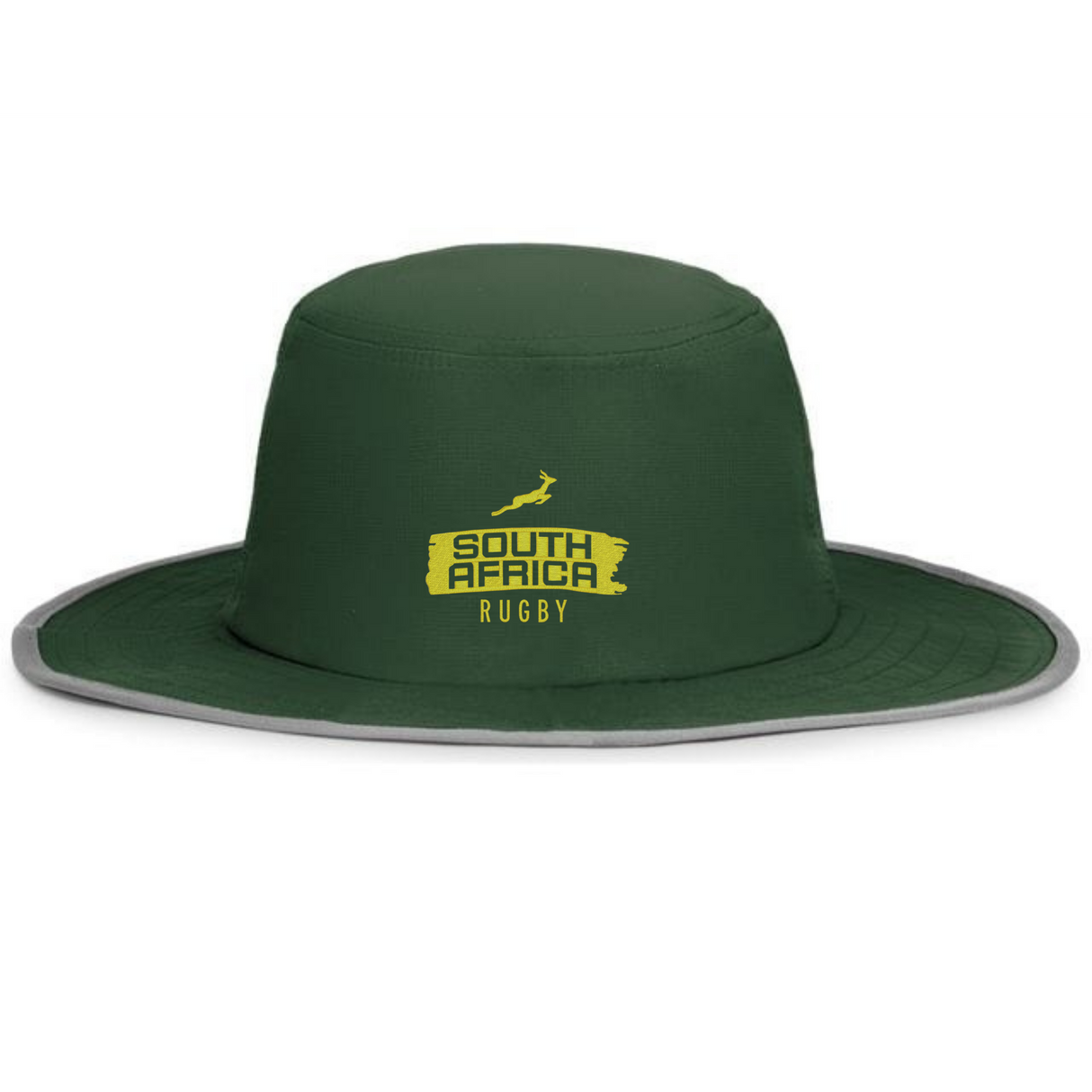 The EMB Augusta Nations of Rugby South Africa Brush Stroke Boonie Hat features a wide brim and a yellow "South Africa Rugby" logo with Springbok emblem, offering fans stylish sun protection and team pride.