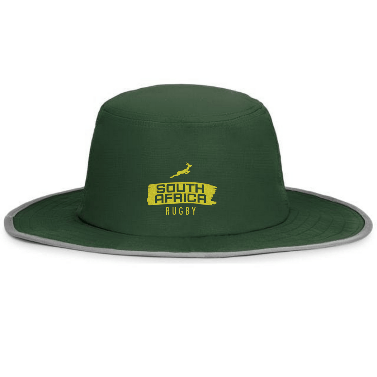 The EMB Augusta Nations of Rugby South Africa Brush Stroke Boonie Hat features a wide brim and a yellow "South Africa Rugby" logo with Springbok emblem, offering fans stylish sun protection and team pride.