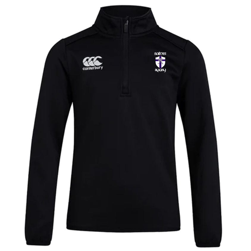 The St. Augustine High School Club 1/4 Zip Mid Layer Training Top by EMB Canterbury showcases both the Canterbury logo and the Saints Rugby logo on its front. It is made from cozy fleece fabric and includes a stylish 1/4 zip for enhanced comfort.