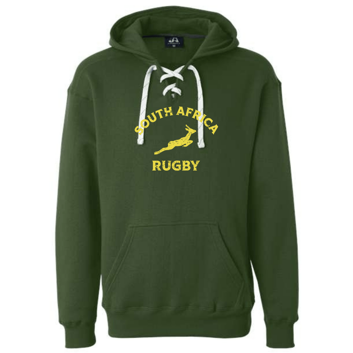 The WRS S&S Activewear Nations of Rugby South Africa Rugby Hockey Hoodie 24 features a front pocket, white lace-up collar, and "South Africa Rugby" with springbok logo—ideal Supporters Apparel for passionate fans.