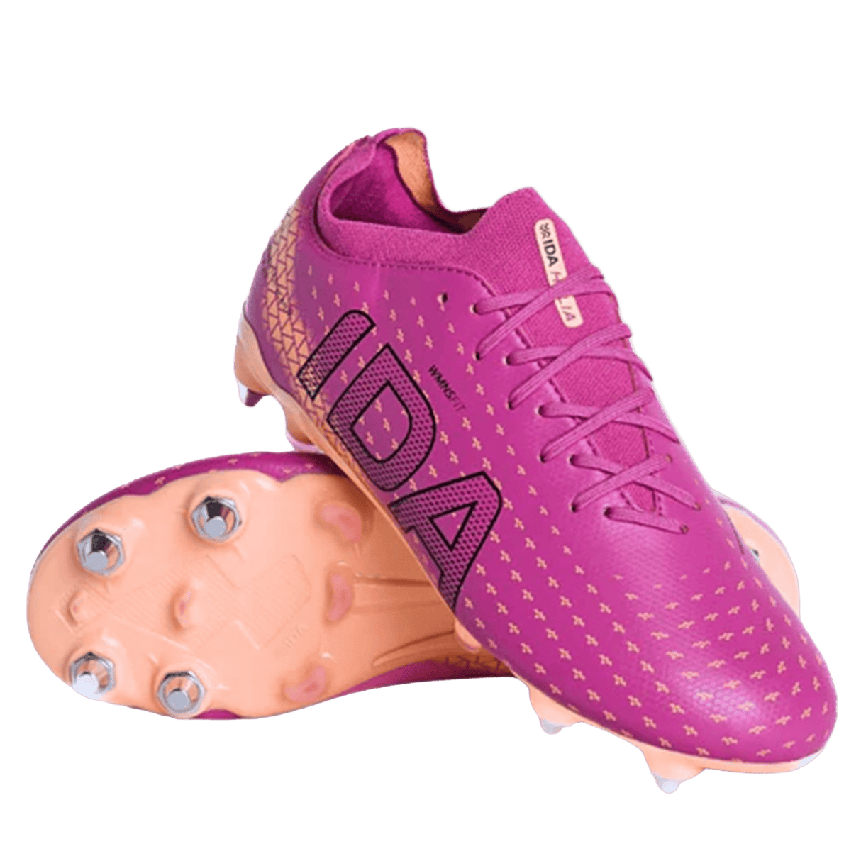 The IDA Helia Club SG - Dark Pink by IDA Sports is a women’s soft ground soccer cleat with laces and metal studs, designed for traction on wet, muddy fields—ideal for beginner to intermediate female players.