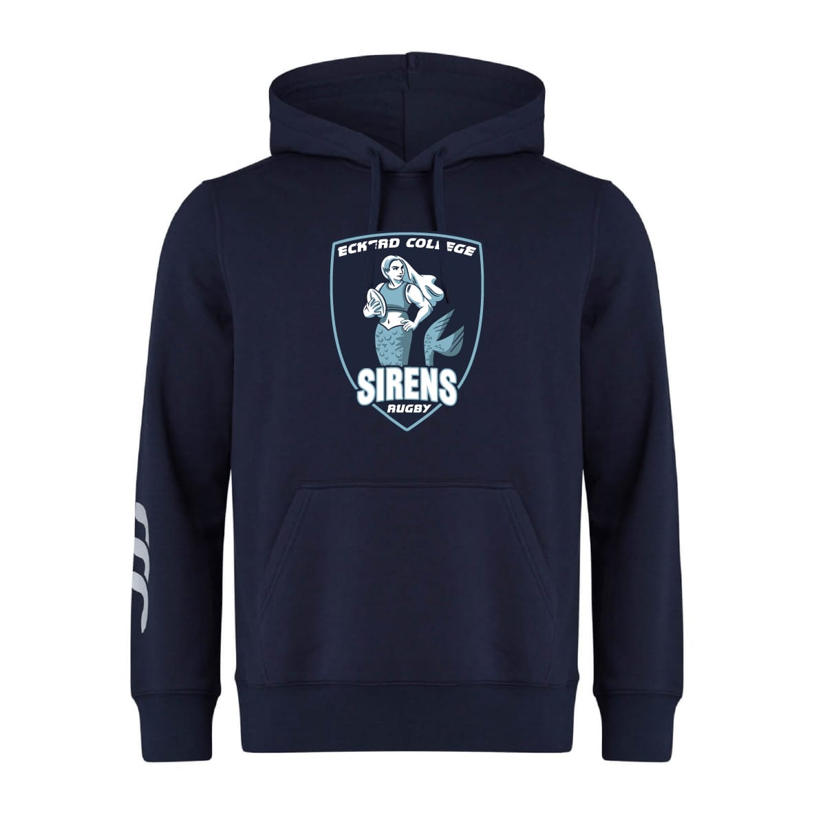 The WRS Canterbury Eckerd College Club Hoodie features a Sirens Rugby chest logo, white stripe on the left sleeve, and cozy fleece construction for superior comfort.