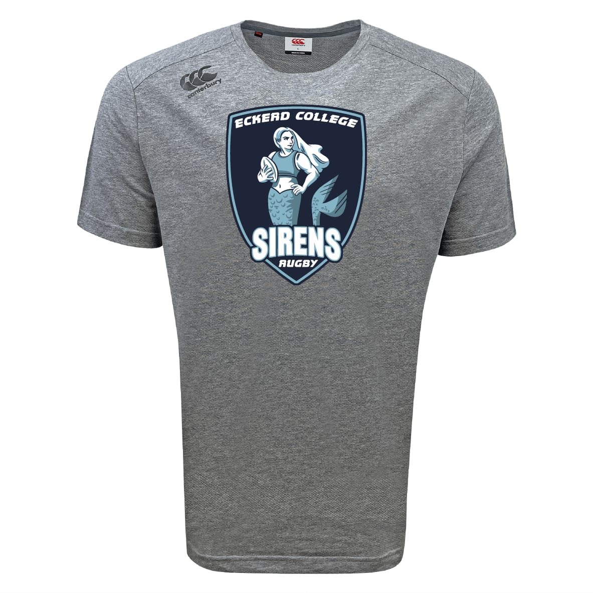 The Eckerd College Tempo Vapodri T-Shirt by WRS Canterbury features a front Sirens Rugby mermaid logo and moisture-wicking VapoDri technology for comfort on and off the field.