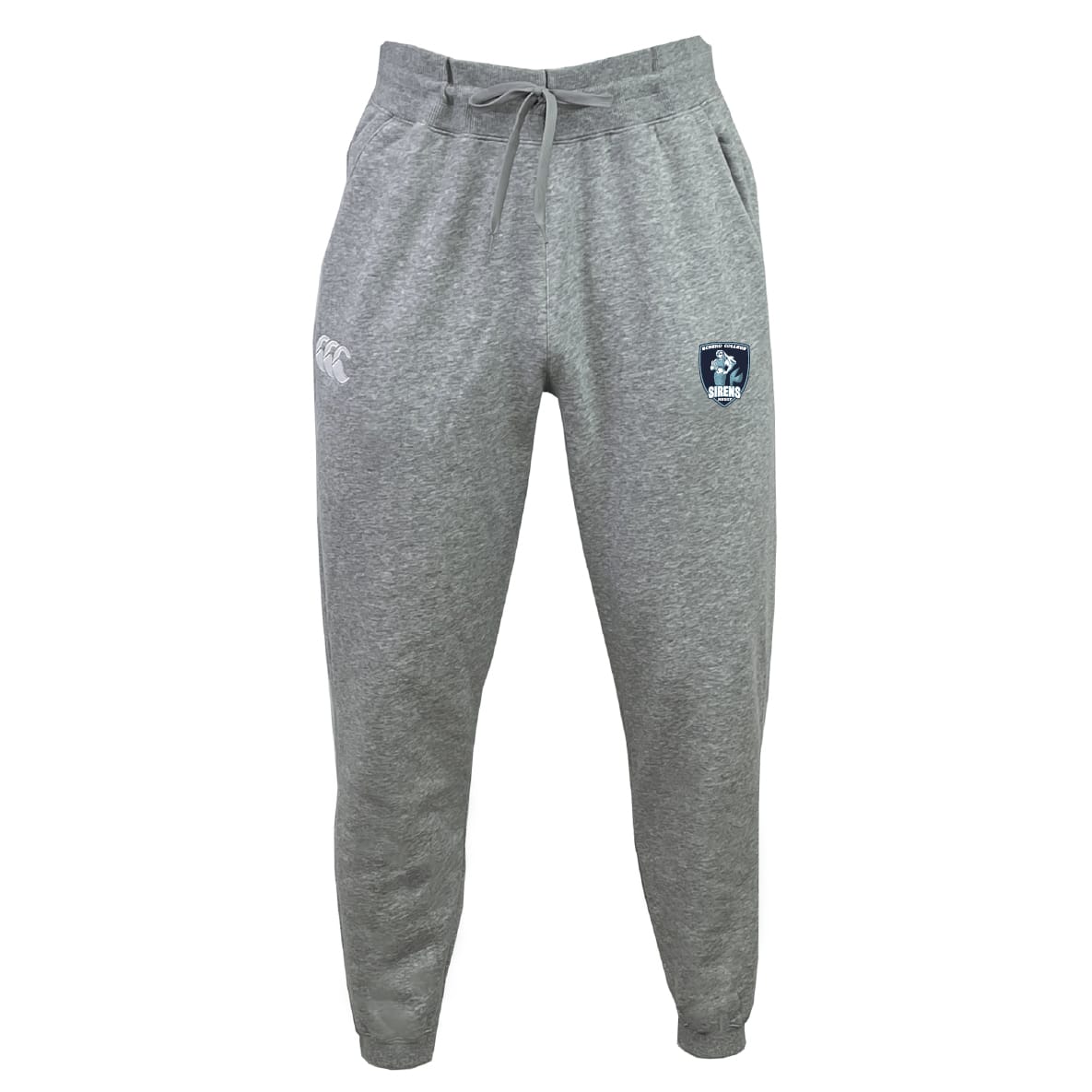 The EMB Canterbury Eckerd College Leisure Sweatpant features soft organic cotton, an elastic waistband with drawstring, dual thigh logos, and is photographed on a white background.