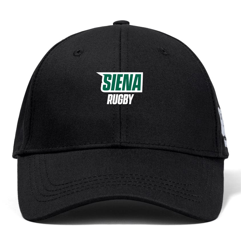 The Siena College Flexfit Drill Cap by EMB Canterbury has a flat peak and an embroidered "Siena Rugby" logo in green and white on the front.