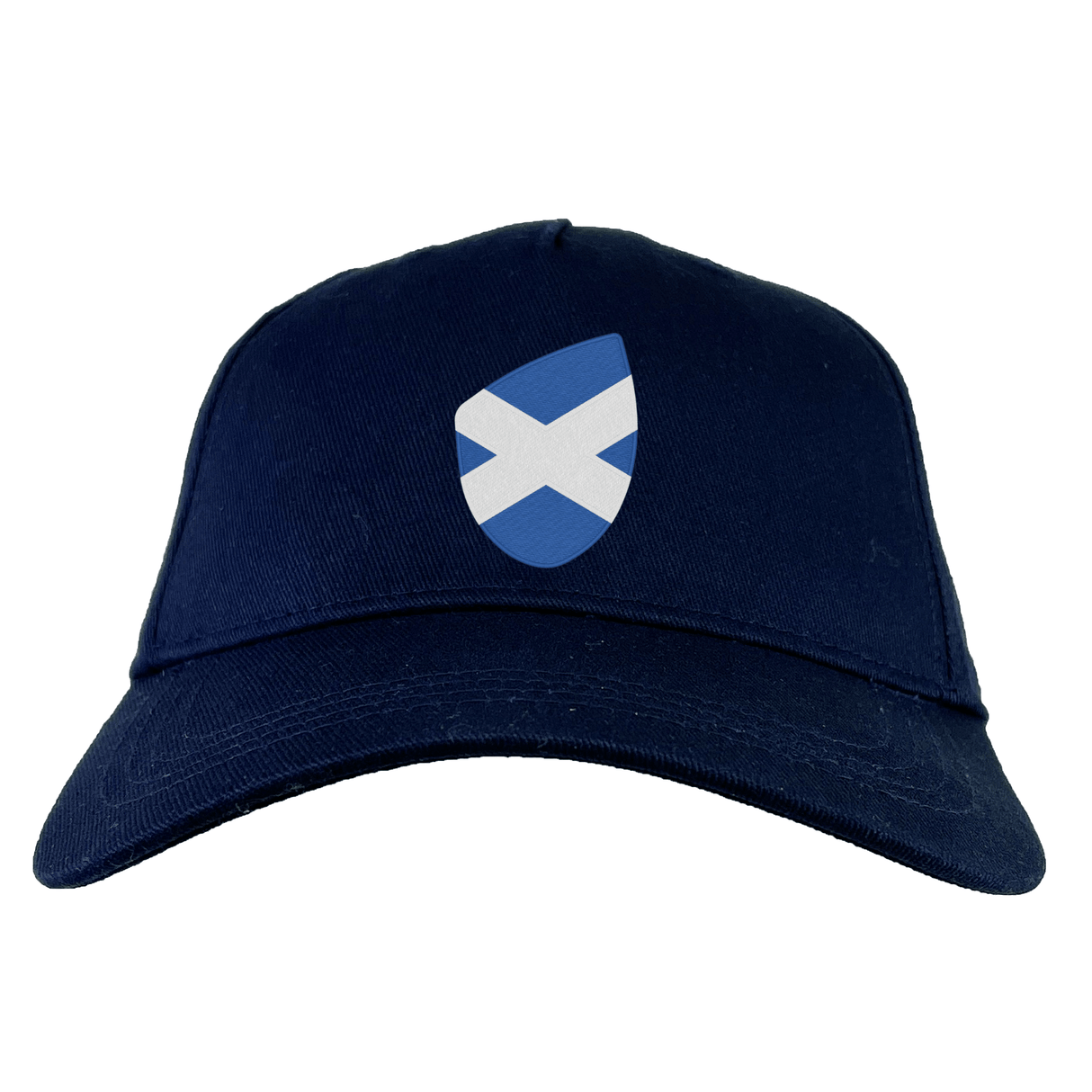Introducing the EMB Canterbury Scotland Shield Flex Drill Cap, a navy blue baseball cap with a crest featuring the Scottish flag. Just in and designed for comfort and style, it proudly displays the iconic Scotland Shield.