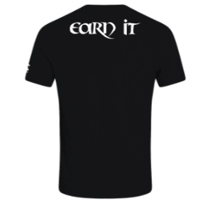 The St. Augustine High School Club Plain Tee by EMB Canterbury showcases "EARN IT" in bold white on the back. Made from a cotton-heavy blend, this black T-shirt combines comfort and style.