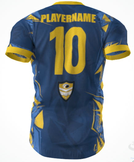 Custom GIL AXI Gulf Coast Fat Alberts Gilbert Jersey—blue and yellow sports jersey; order by March 1 for April delivery.
