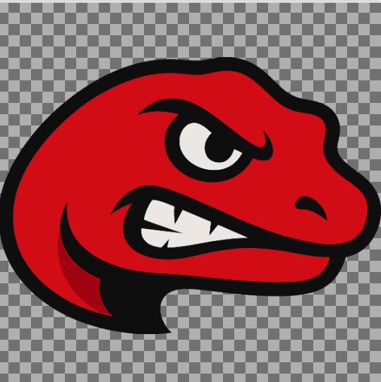 The EMB World Rugby Shop’s Angry Newts Rugby EMB Logo features a red cartoon dinosaur head with an angry expression and bared teeth, outlined in black, on a transparent background.