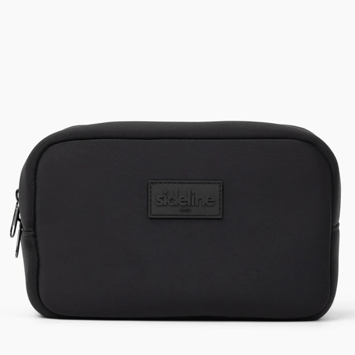 The Original Side Line Bag by SLB is a black rectangular waterproof neoprene pouch with a stitched "sideline LNDN" logo patch—ideal for female athletes to stay organized.