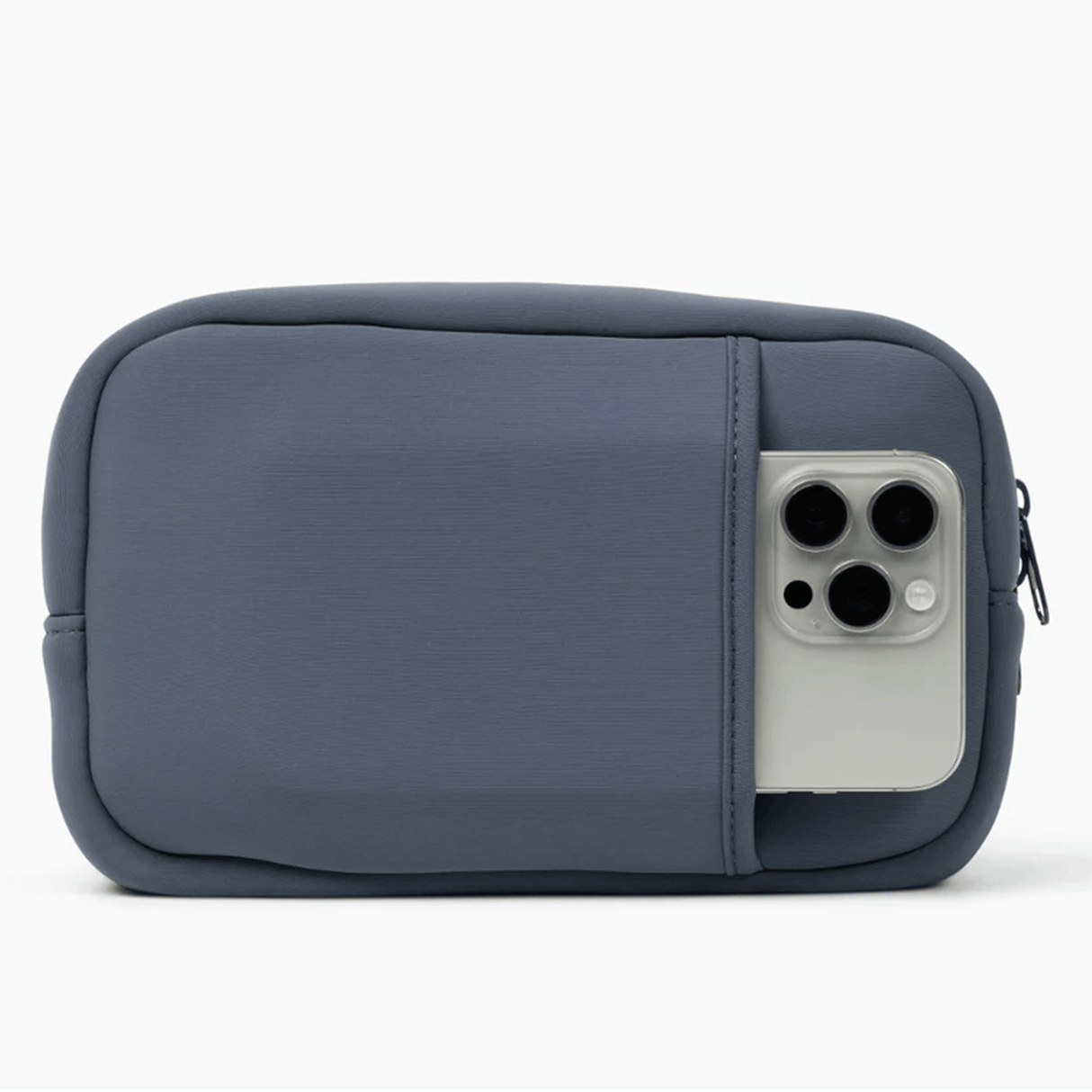 The SLB Original Side Line Bag is a small, rectangular grey waterproof neoprene organizer with a front pocket holding a silver smartphone—ideal as a stylish side line bag for female athletes.