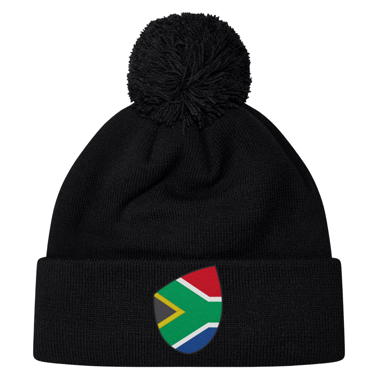 The South Africa Shield Pom Pom Beanie by EMB Canterbury is a stylish black beanie with a front cuff patch showcasing the iconic South Africa shield, combining style and pride in one cozy accessory.