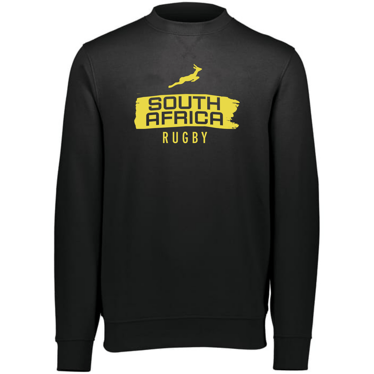 Black athletic fleece sweatshirt with WRS Augusta's Nations of Rugby South Africa Brush Stroke Crewneck Sweatshirt 24 logo.