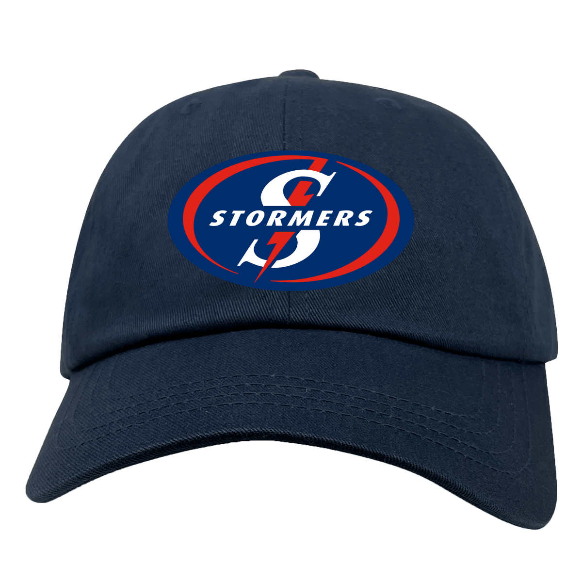 The Stormers Rugby Cotton Twill Dad Cap by EMB S&S Activewear features embroidered red, white, and blue “S” logo and “Stormers” on the front—a perfect pick for devoted rugby fans.