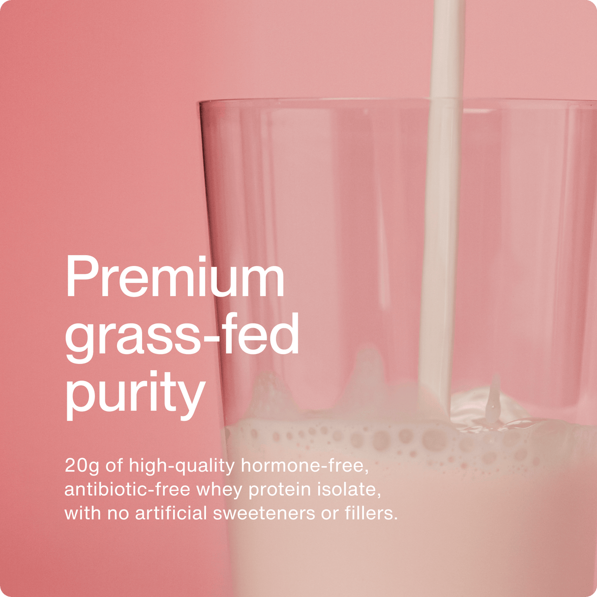 A glass filled with a light-colored liquid showcases Momentous Whey Protein Isolate 10-Travel Packs—premium grass-fed whey, free from hormones, antibiotics, artificial sweeteners, and fillers—perfect for convenient, on-the-go nutrition.