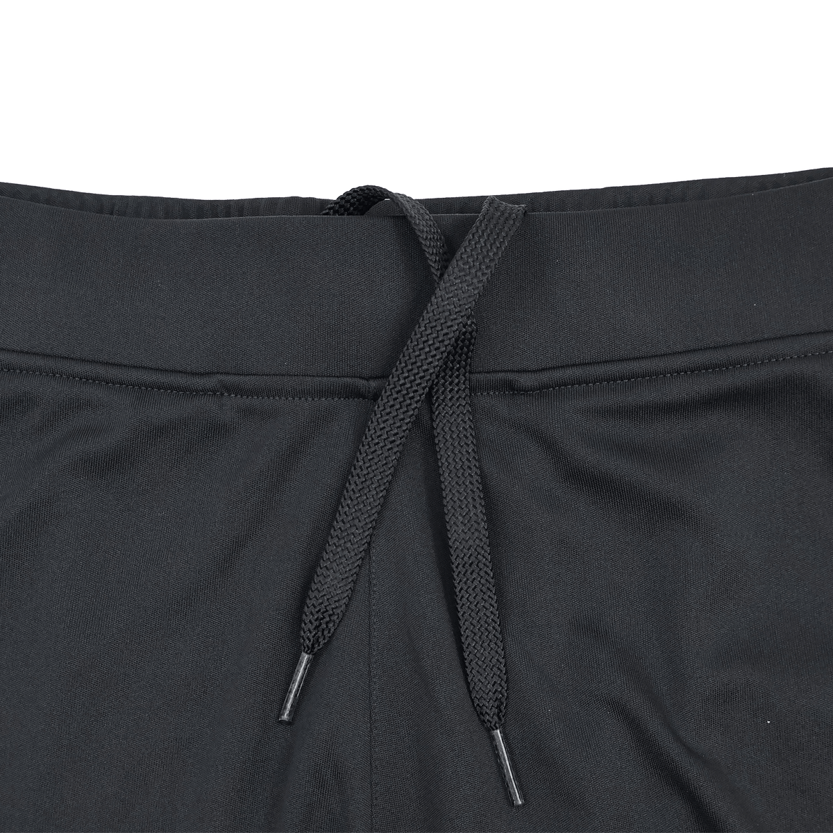 Close-up of the waistband and drawstring on black Saracens 24/25 Pro Players Gym Training Shorts by Castore, showcasing the fabric texture and sleek design details.