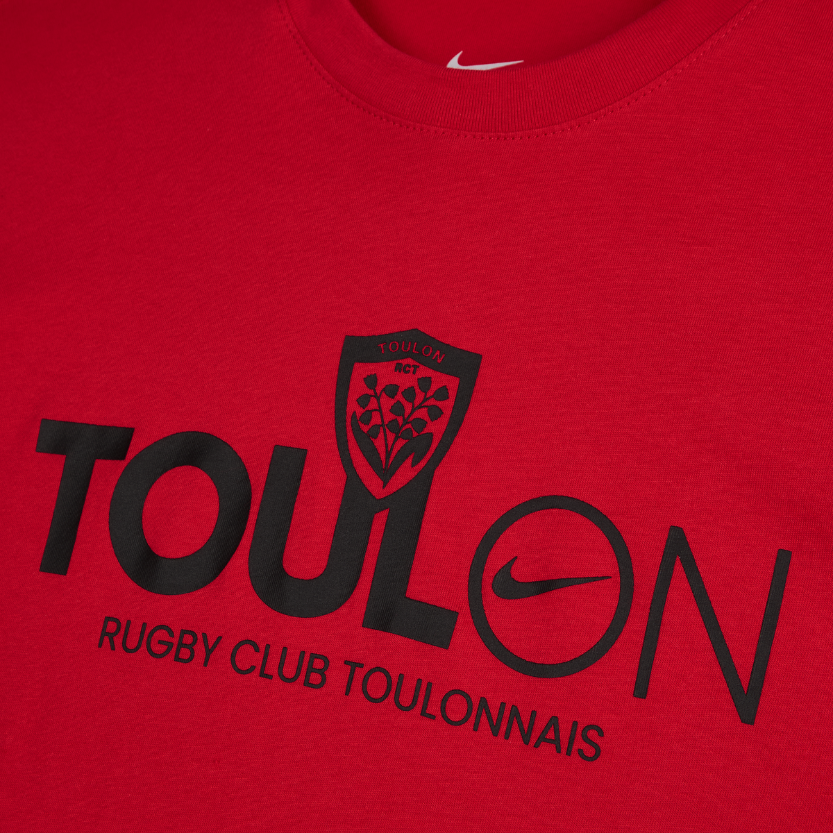 A close-up of the Nike RC Toulon 25/26 Graphic Text T-Shirt.