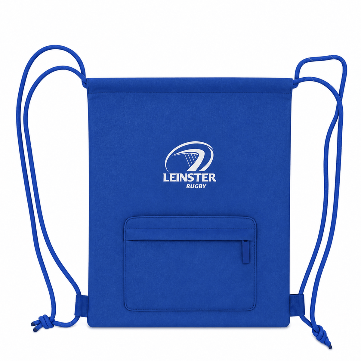 The Leinster 24/25 Drawstring Bag by Castore features a team logo and zippered front pocket—ideal as a rugby gym bag for fans on the move.