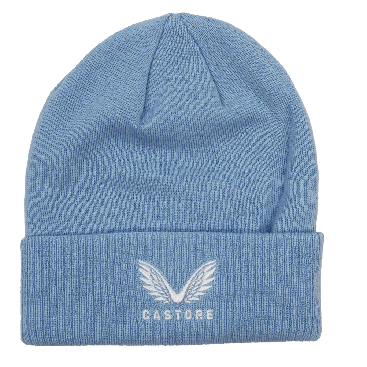 Show your Leinster Rugby pride with the Leinster 24/25 Club Beanie by Castore—a light blue beanie featuring a folded brim and white Castore logo embroidery, perfect for any rugby fan.